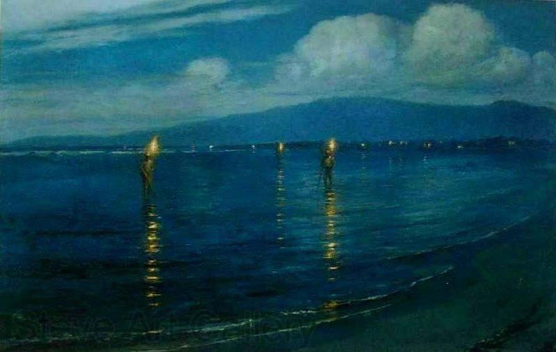 Lionel Walden The Torchlight Fishermen Norge oil painting art
